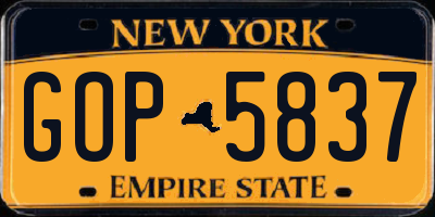 NY license plate GOP5837
