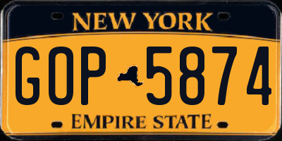 NY license plate GOP5874