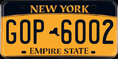 NY license plate GOP6002