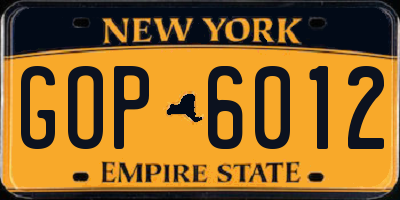 NY license plate GOP6012