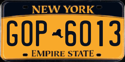 NY license plate GOP6013
