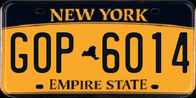 NY license plate GOP6014