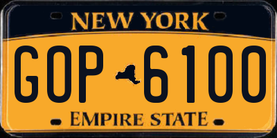 NY license plate GOP6100