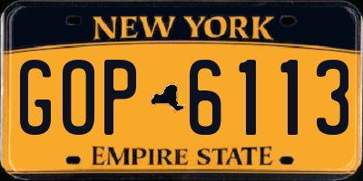 NY license plate GOP6113