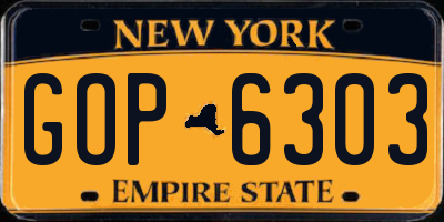 NY license plate GOP6303