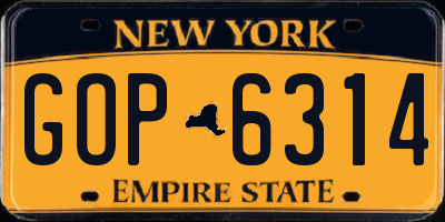 NY license plate GOP6314