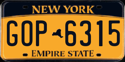 NY license plate GOP6315