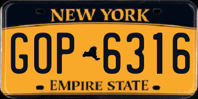 NY license plate GOP6316