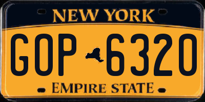 NY license plate GOP6320