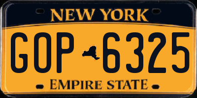 NY license plate GOP6325