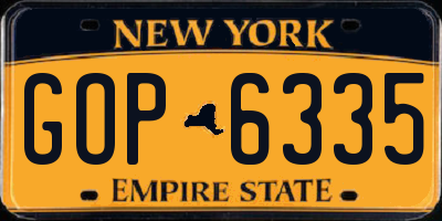 NY license plate GOP6335