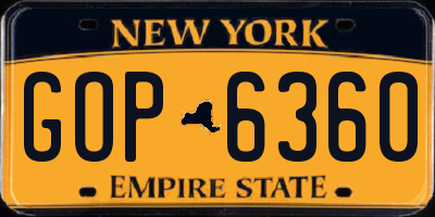 NY license plate GOP6360