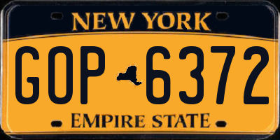 NY license plate GOP6372