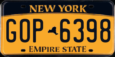 NY license plate GOP6398