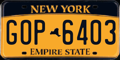 NY license plate GOP6403