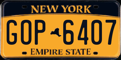NY license plate GOP6407
