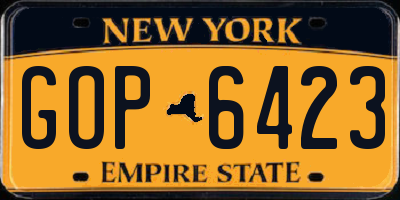 NY license plate GOP6423