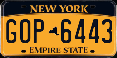 NY license plate GOP6443