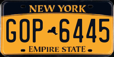 NY license plate GOP6445
