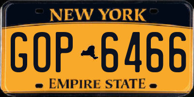 NY license plate GOP6466