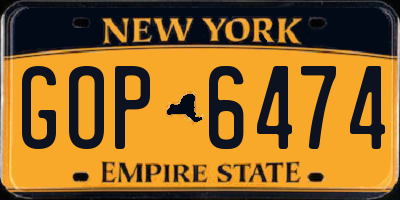 NY license plate GOP6474