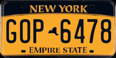 NY license plate GOP6478
