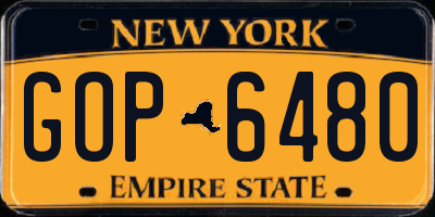 NY license plate GOP6480