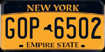 NY license plate GOP6502