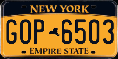 NY license plate GOP6503