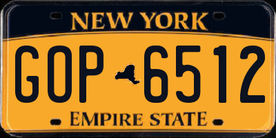 NY license plate GOP6512