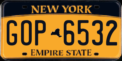 NY license plate GOP6532