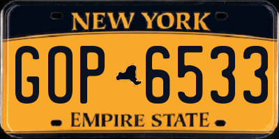 NY license plate GOP6533