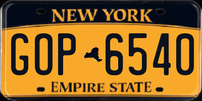 NY license plate GOP6540
