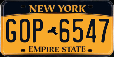 NY license plate GOP6547
