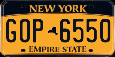 NY license plate GOP6550