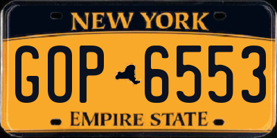 NY license plate GOP6553