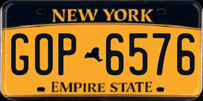 NY license plate GOP6576