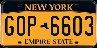 NY license plate GOP6603