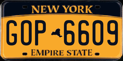 NY license plate GOP6609