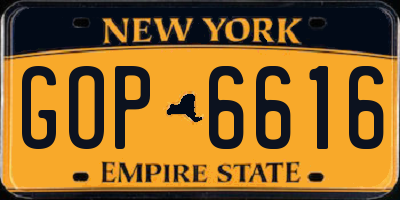 NY license plate GOP6616