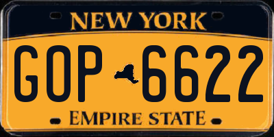 NY license plate GOP6622