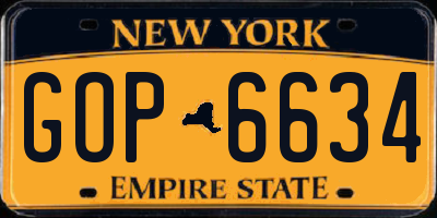 NY license plate GOP6634