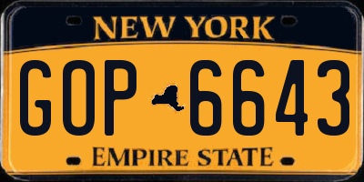 NY license plate GOP6643