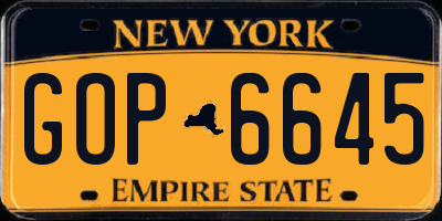 NY license plate GOP6645