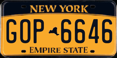 NY license plate GOP6646