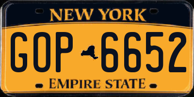 NY license plate GOP6652