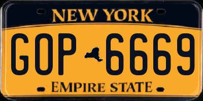 NY license plate GOP6669