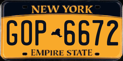 NY license plate GOP6672