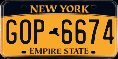 NY license plate GOP6674