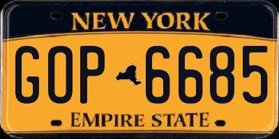 NY license plate GOP6685